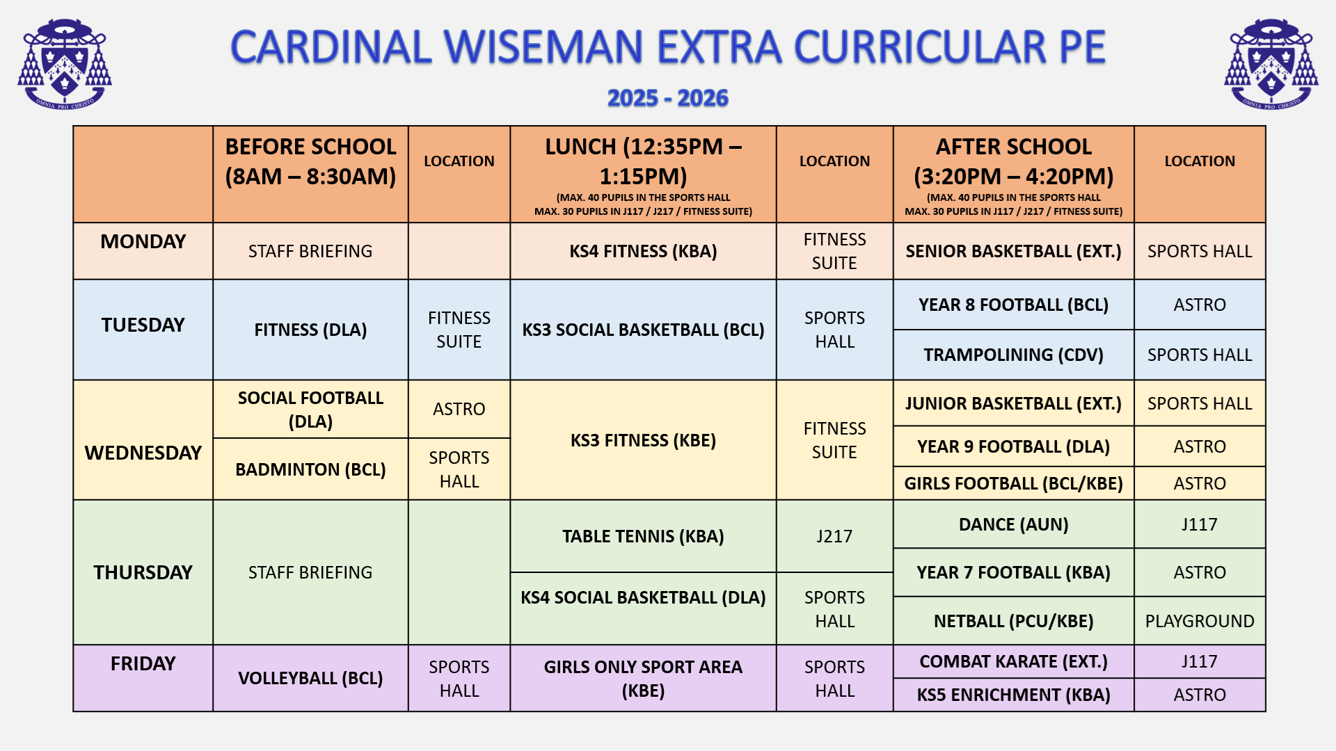 PE Extra Curricular Timetable PE Extra Curricular Timetable