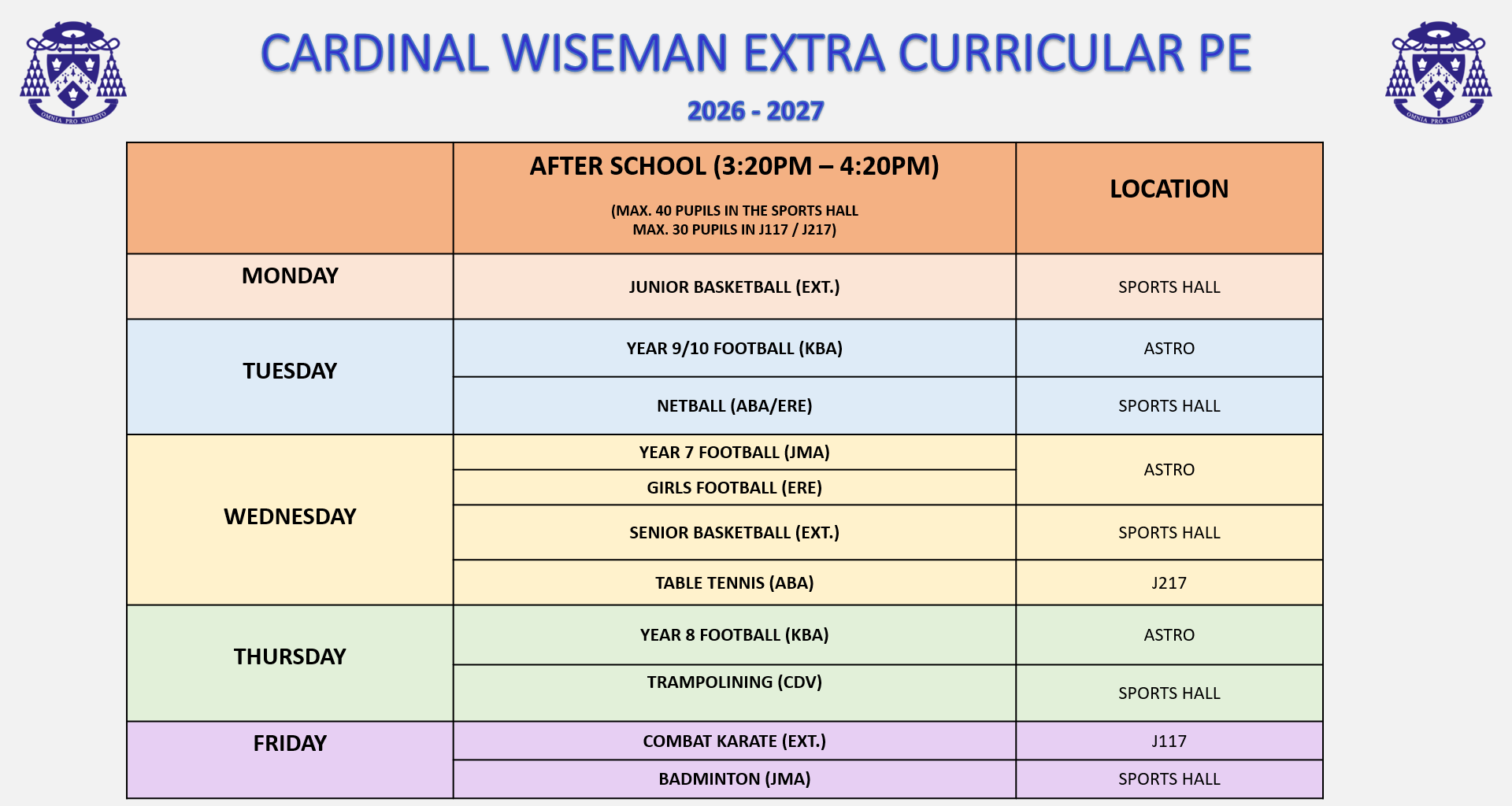 PE Extra Curricular Timetable PE Extra Curricular Timetable
